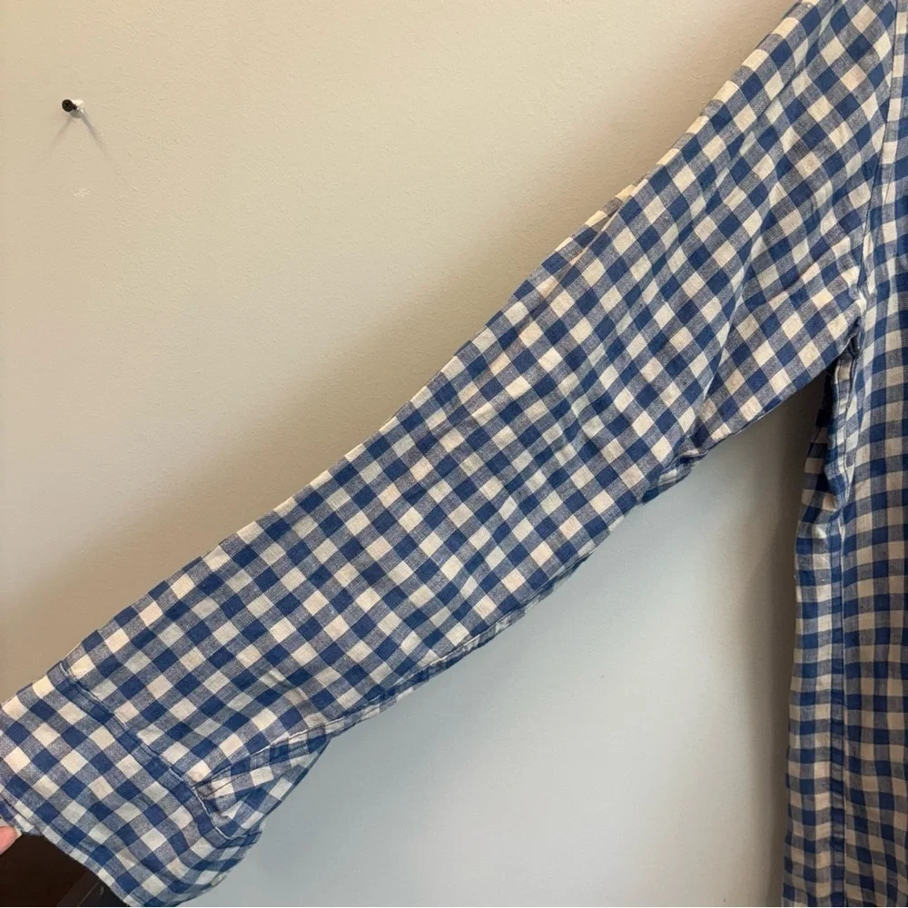 J. Crew Large Baird McNutt Linen Button Down Shirt Blue White check